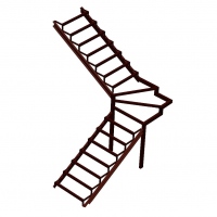 Г-образная лестница на закрытом каркасе с забежными ступенями и поворотом на 90° №13
