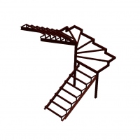 П-образная лестница на закрытом каркасе с забежными ступенями и поворотом на 180° №15